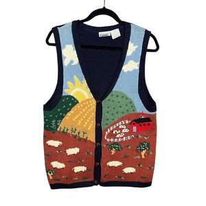 Capacity Womens Cottagecore Sweater Vest Sz M Sheep Farmcore Indie Cotton Ramie